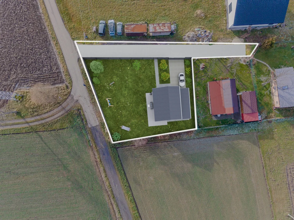 Dronový záběr domu z vizualizace